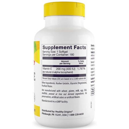 Natürliches Vitamin E 400 IU, 180 Weichkapseln - Vitalitaet 360
