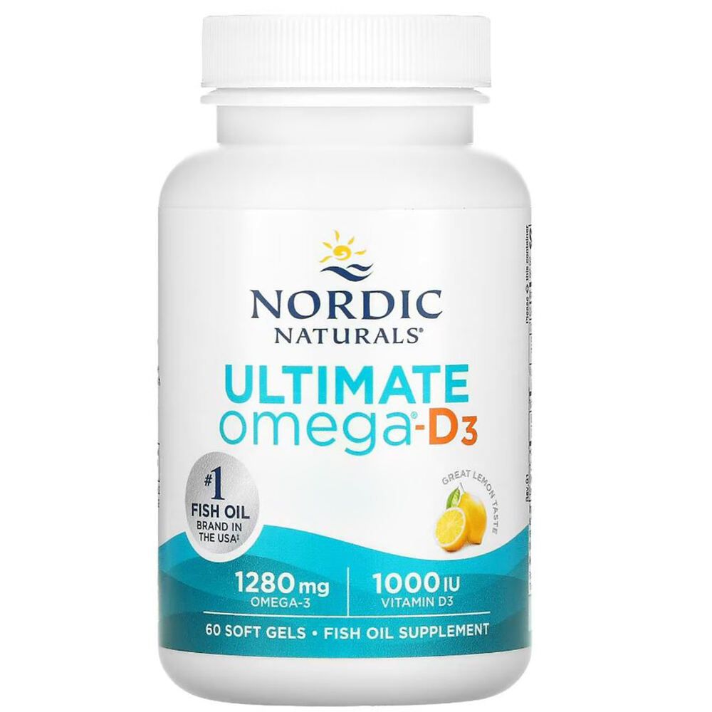 Ultimate Omega - D3, 1280 mg Omega - 3 plus, 1000 IE D3, Zitrone, 60 Weichkapseln - Vitalitaet 360