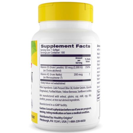 Vitamin D3 & K2, 50mcg/200mcg, 60 Weichkapseln - Vitalitaet 360